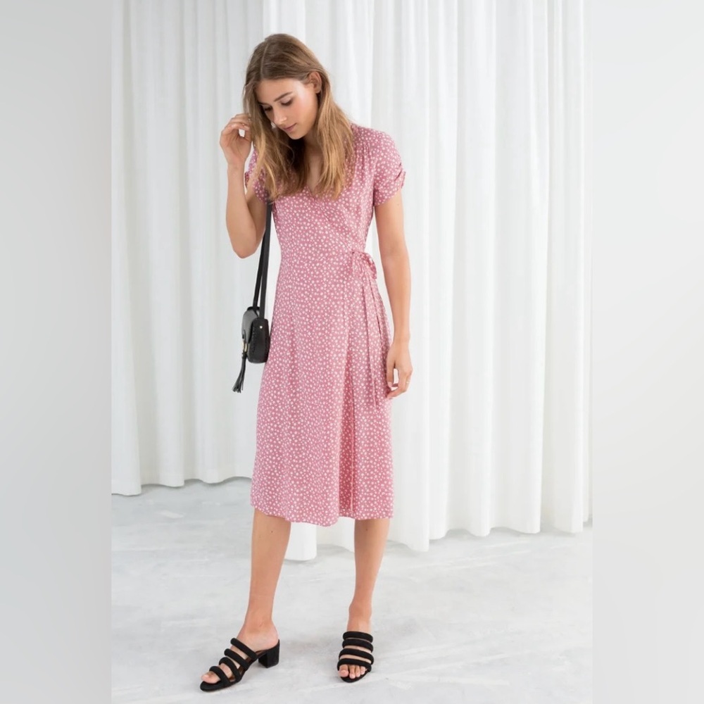 & Other Stories Pink Wrap Midi Dress